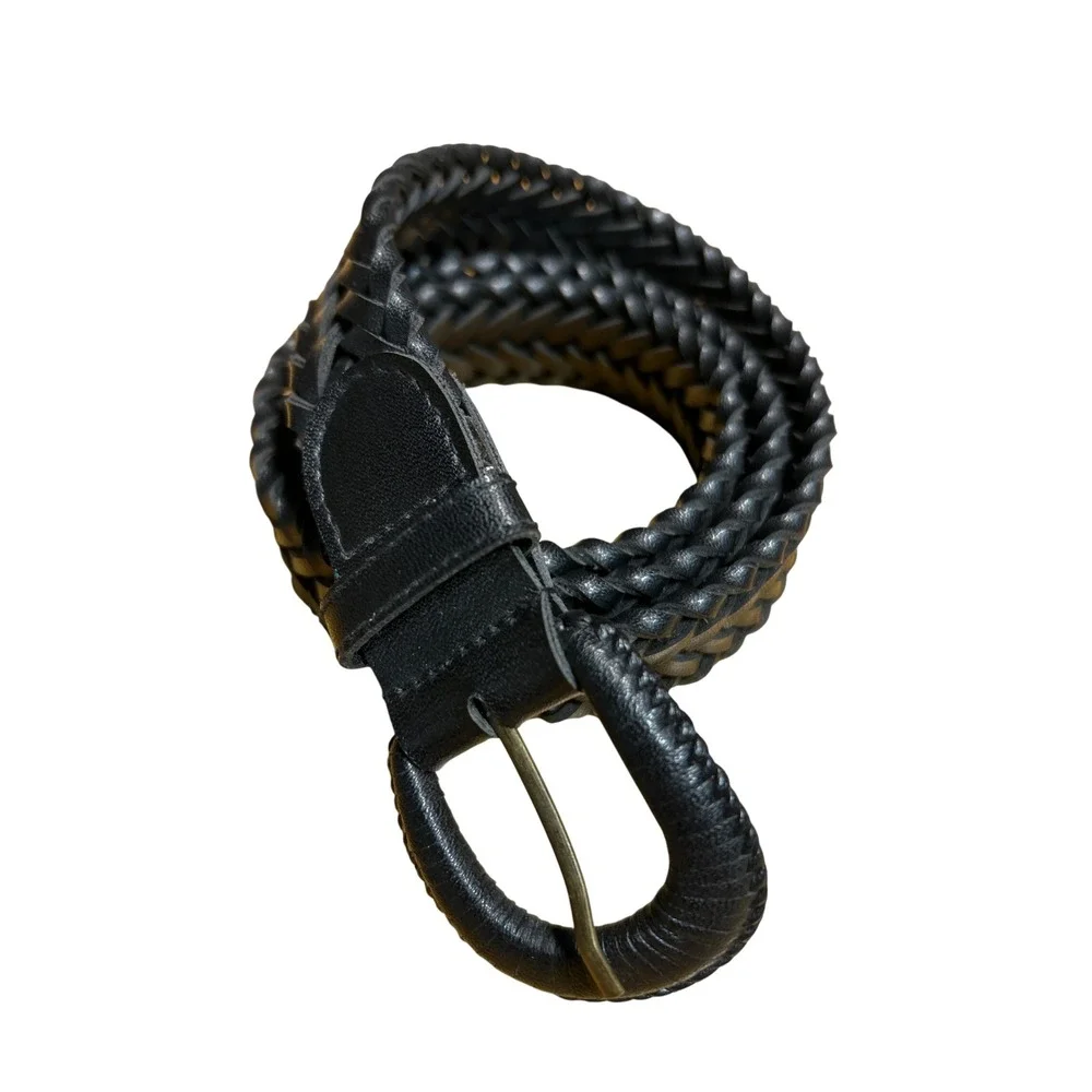 Covered Buckle‎ Braided Leather Belt Black Size 34